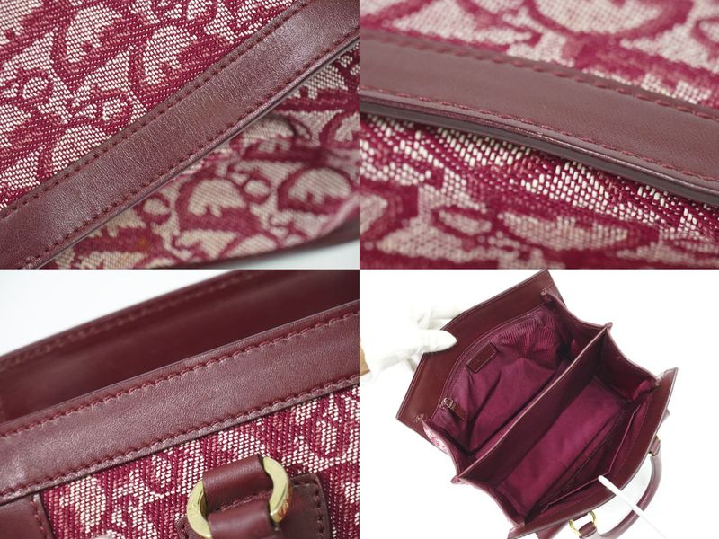Authentic Christian DIOR Trotter Handbag Canvas Leather Bordeaux Trotter Bag