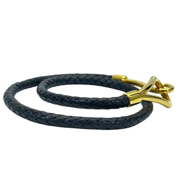 Hermes Jumbo Bracelet Bangle Choker Small Item Logo Leather GP Black Gold