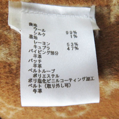 Louis Vuitton 1a8262 Wool Silk Lined Monogram Pattern Hooded Wrap Coat Camel 42