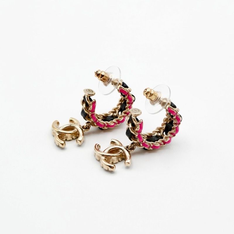 Chanel Earrings Earring Gold Black Pink Coco Mark Hoop