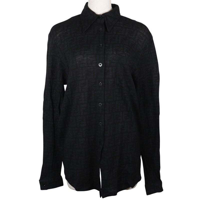 Fendi Zucca Wool Black Women's Long Sleeve Shirt