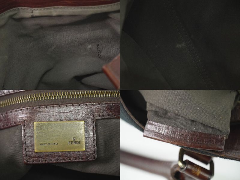 Authentic Fendi Etonico Tote Handbag Canvas Leather Black Brown 8bn162 Etonico