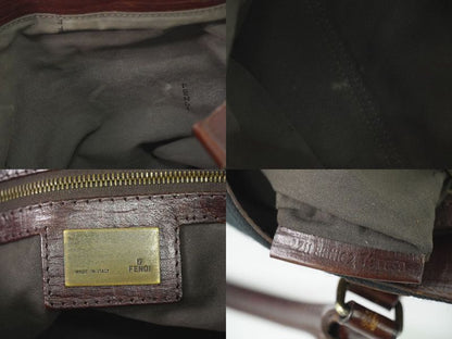 Authentic Fendi Etonico Tote Handbag Canvas Leather Black Brown 8bn162 Etonico