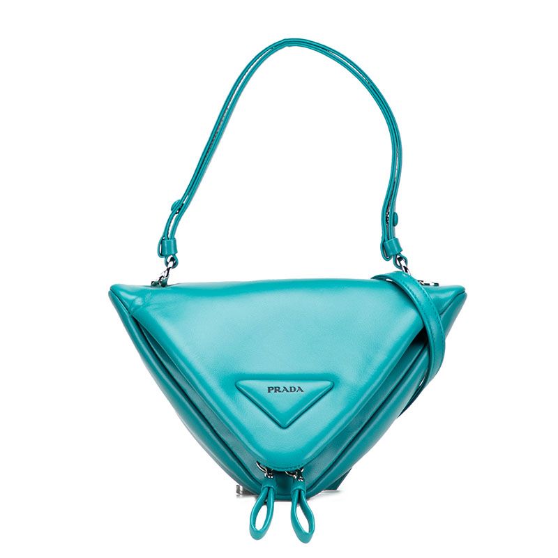 Prada Triangle Handbag Shoulder Bag 2WAY 1ba315 Blue Green Padded Nappa Leather