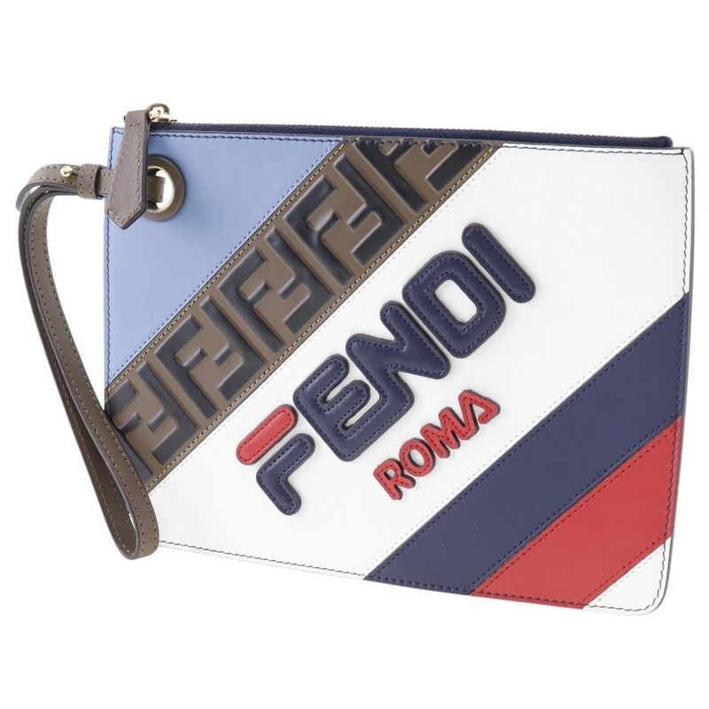 Fendi Mania FILA Collaboration 8bs020 Leather Unisex Clutch Bag