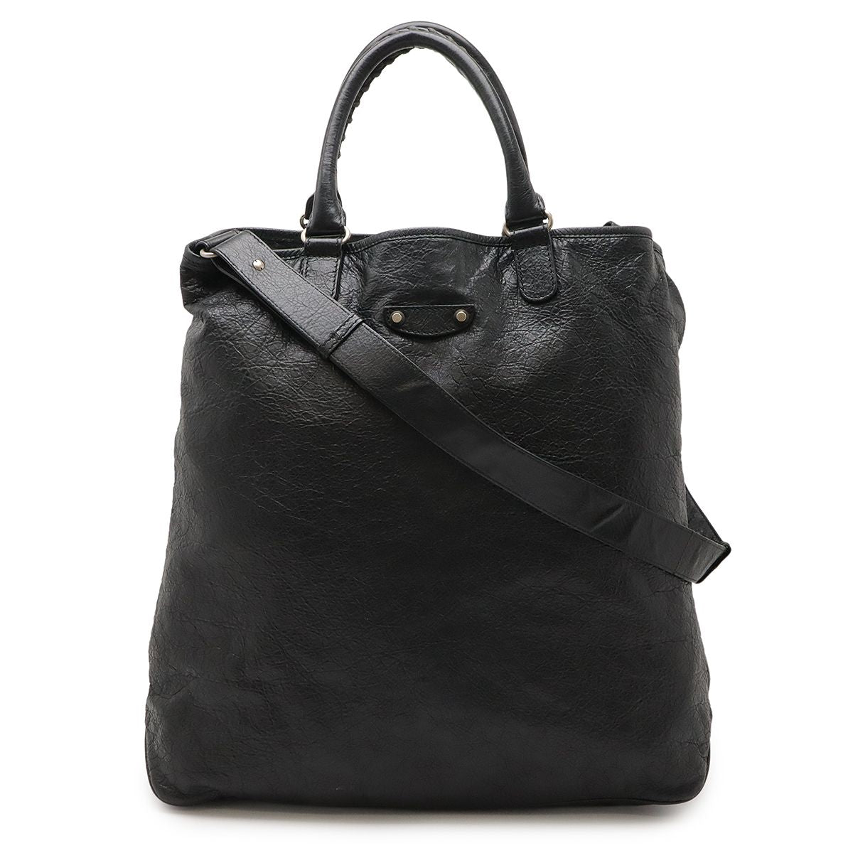 Balenciaga Tote Bag 2WAY Shoulder Bag Leather Black With Silver Hardware 298978