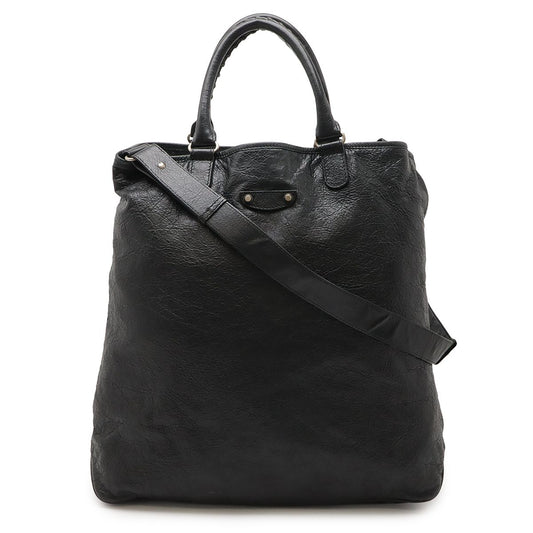Balenciaga Tote Bag 2WAY Shoulder Bag Leather Black With Silver Hardware 298978