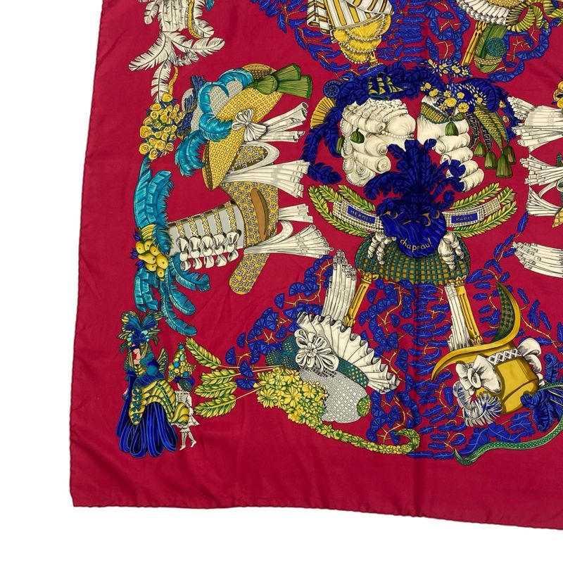Hermes Carre 90 Scarf Silk Chapeau Capeau Multicolor
