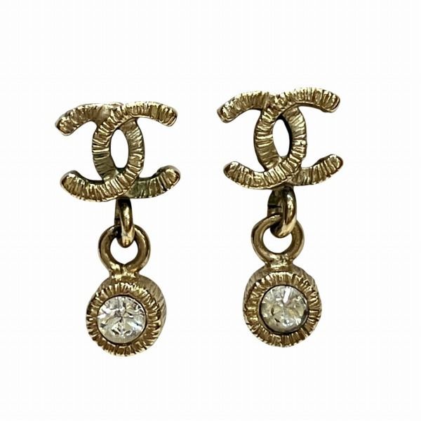 Chanel Coco Mark Rhinestone Silver Swing Branded Accessories Earrings Women