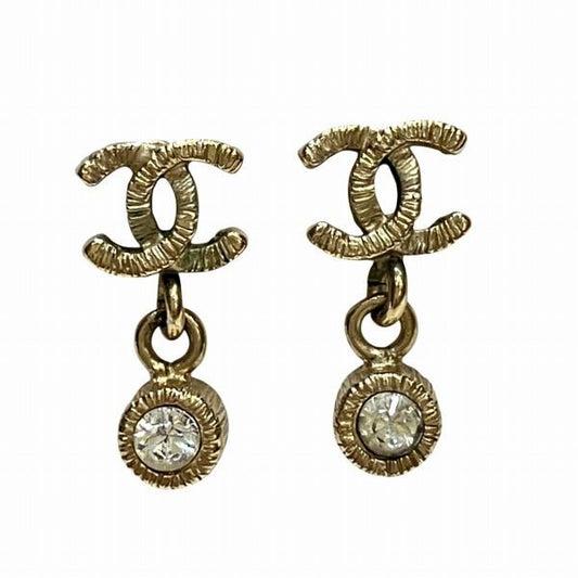 Chanel Coco Mark Rhinestone Silver Swing Branded Accessories Earrings Women