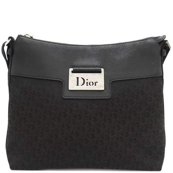 Christian Dior Shoulder Bag Trotter Leather Jacquard Black and Navy Silver