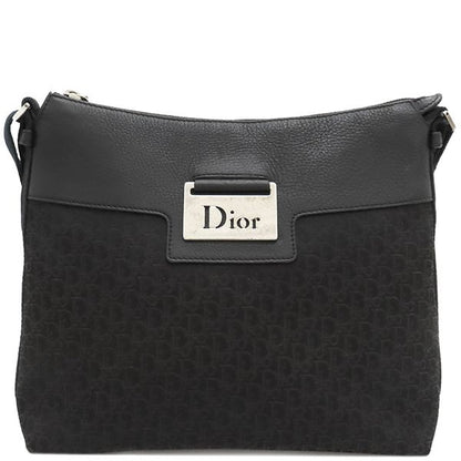 Christian Dior Shoulder Bag Trotter Leather Jacquard Black and Navy Silver