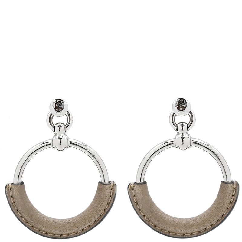 Hermes Earrings Loop Grand Vorsluyft Metal Glaze Etoupe [box