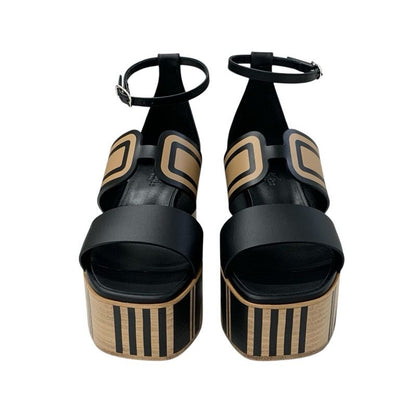 Hermes Charis Sandals Shoes Leather Black Brown Unused Brides De Gala Quadri