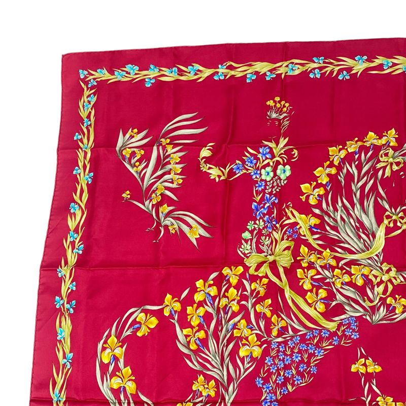 Hermes Carre 90 Scarf Silk Hd'origny Blooming Horse Red