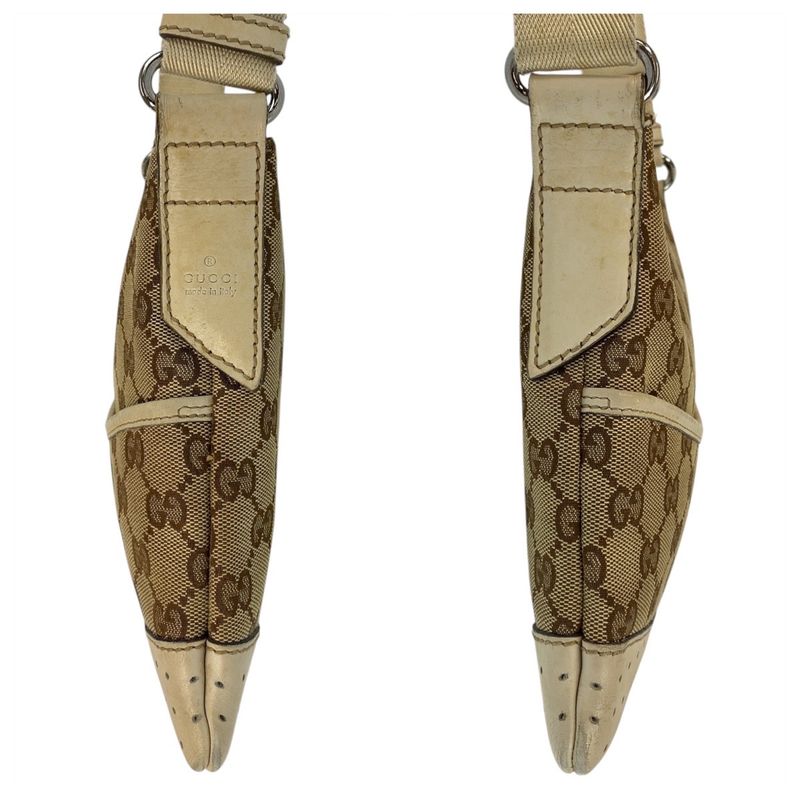 Gucci Beige White Silver Hardware GG Canvas/leather 147671 Shoulder Bag