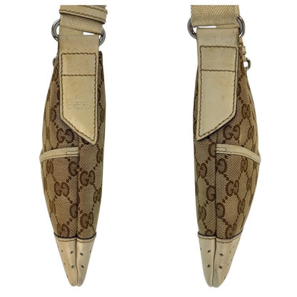 Gucci Beige White Silver Hardware GG Canvas/leather 147671 Shoulder Bag