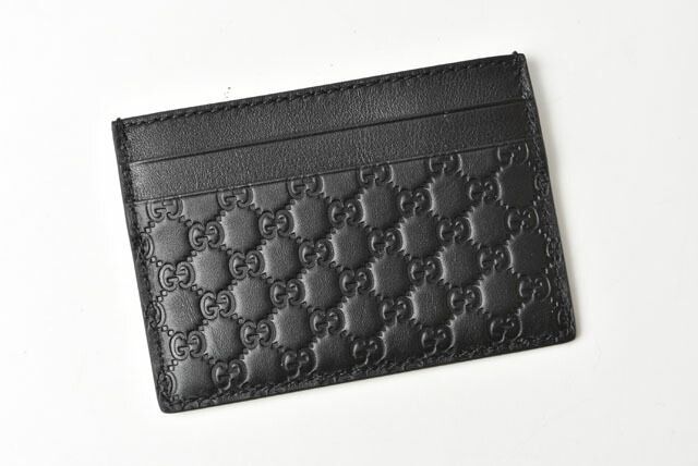 Gucci Card Case Business Card Holder Gucci Micro Guccissima Leather Black