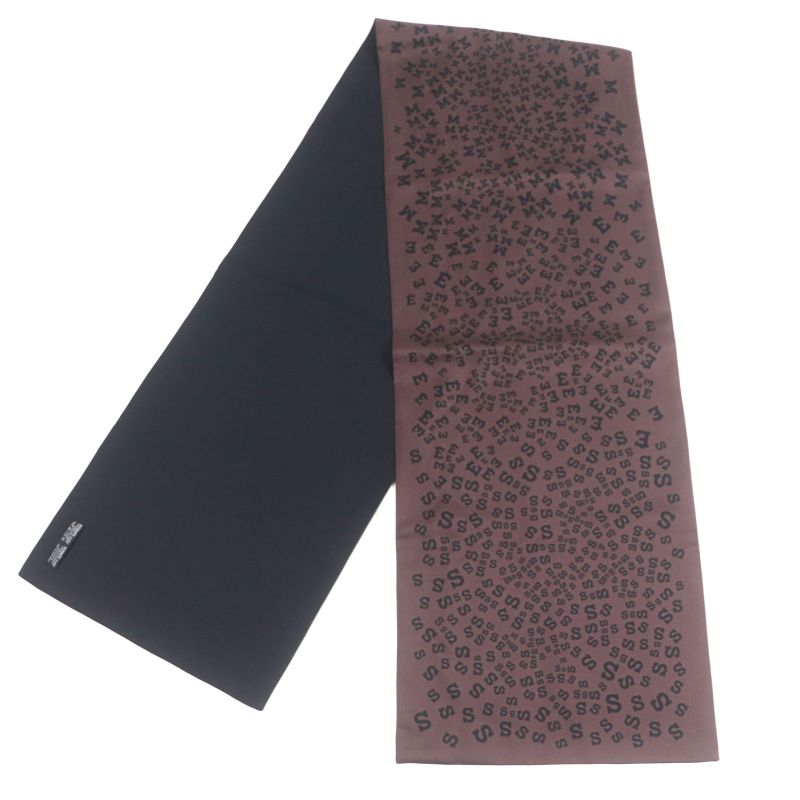 Hermes 100% Silk Logo All Over Reversible Scarf Scarf Brown Black With Box