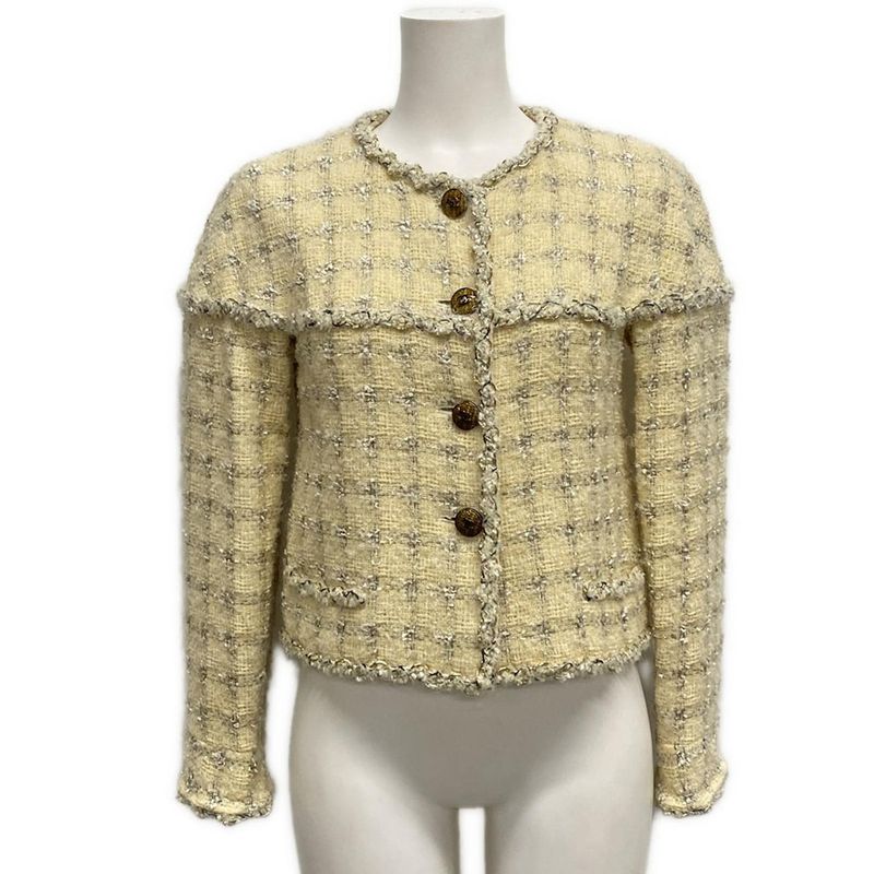 Chanel Jacket Size 36 S Women - P41853 Ivory X Black X White Wool