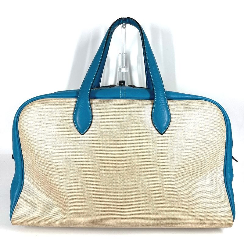 Hermes Boston Bag Victoria 43 Victoria 43 Toile Ash Blue Jean Blue