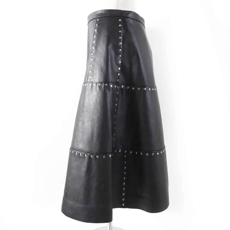 Balenciaga 457902 Studded Long Length Leather Wrap Skirt Rolled Skirt Black 38