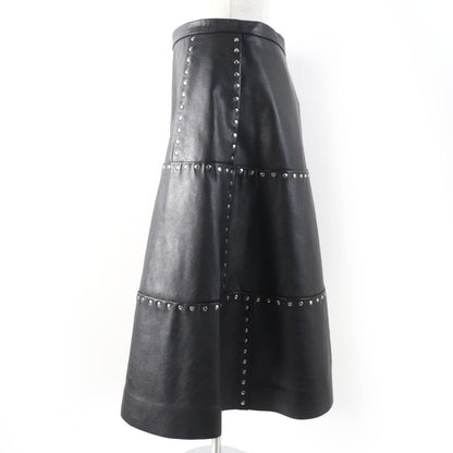 Balenciaga 457902 Studded Long Length Leather Wrap Skirt Rolled Skirt Black 38