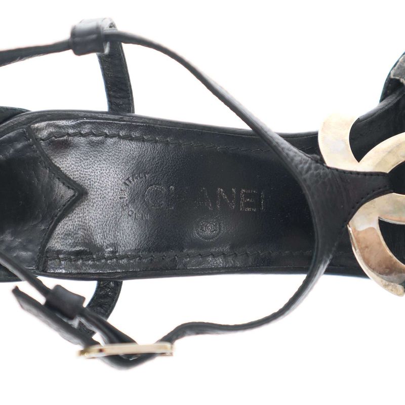 Chanel Coco Mark Wood Heel Sandals Black 36 1 2