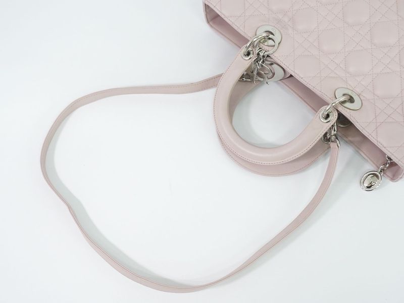 Authentic Christian DIOR Lady Dior Cannage 2WAY Shoulder Bag Handbag Leather