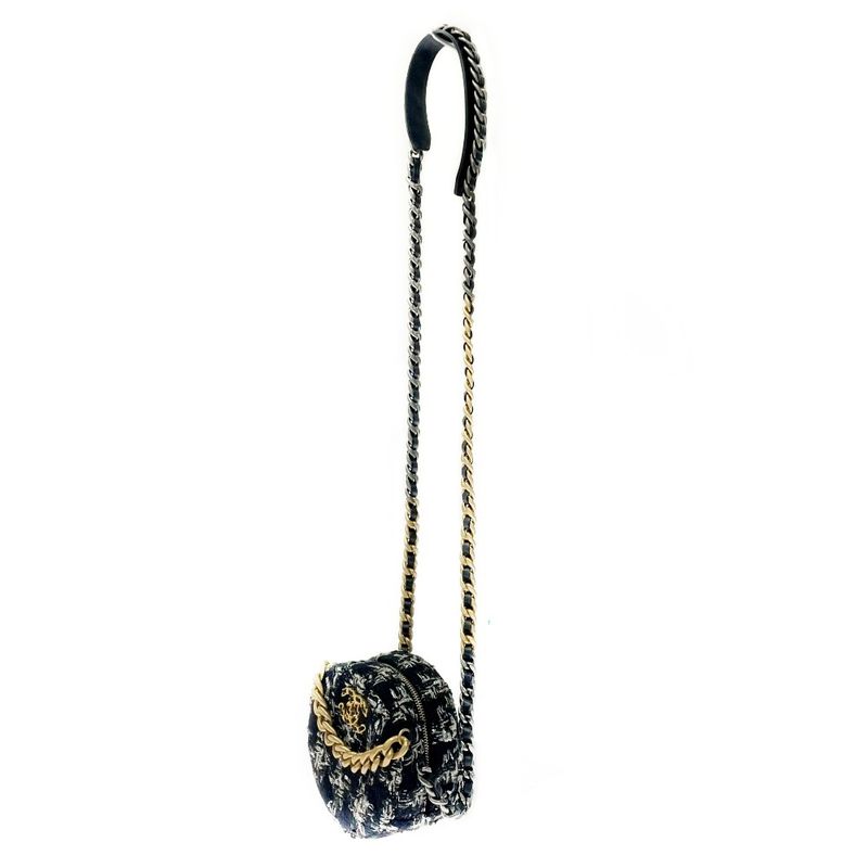 Chanel Tweed Coco Mark Round Chain Shoulder Bag Black 371294 Shoulder Bag
