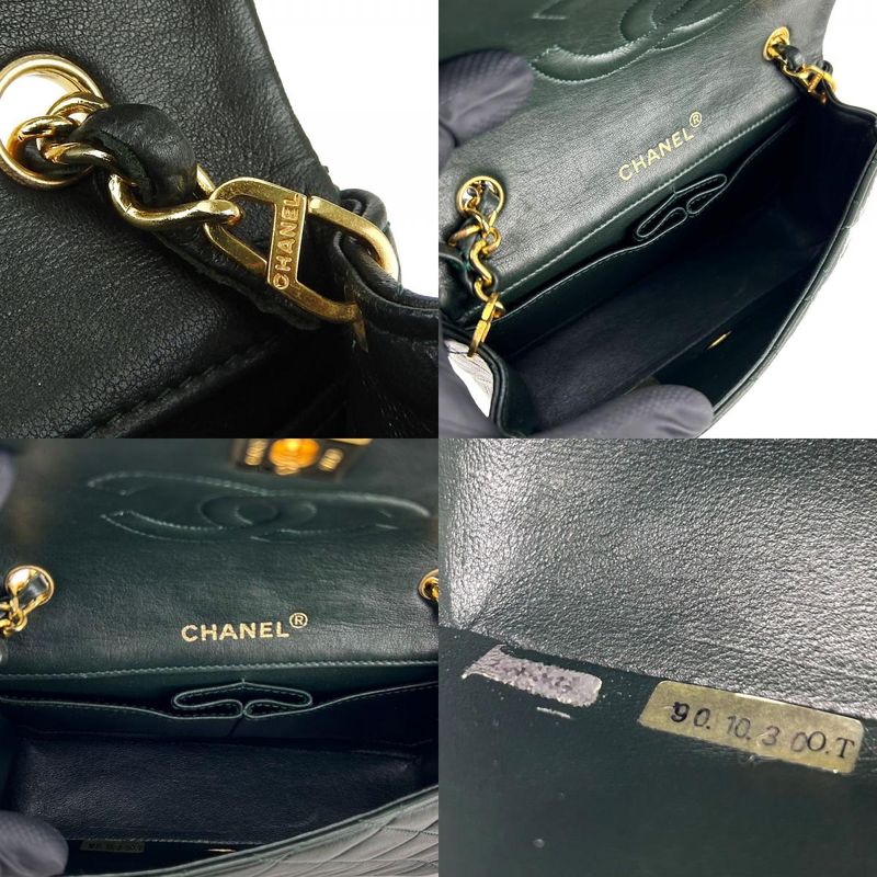 Chanel Shoulder Bag Mini Matelasse Lambskin Olive Green Gold Hardware 1st