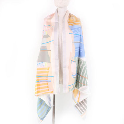 Hermes Rectangle Normandy Coastal Charm 100% Silk Blanc/bleu Glacier Scarf With