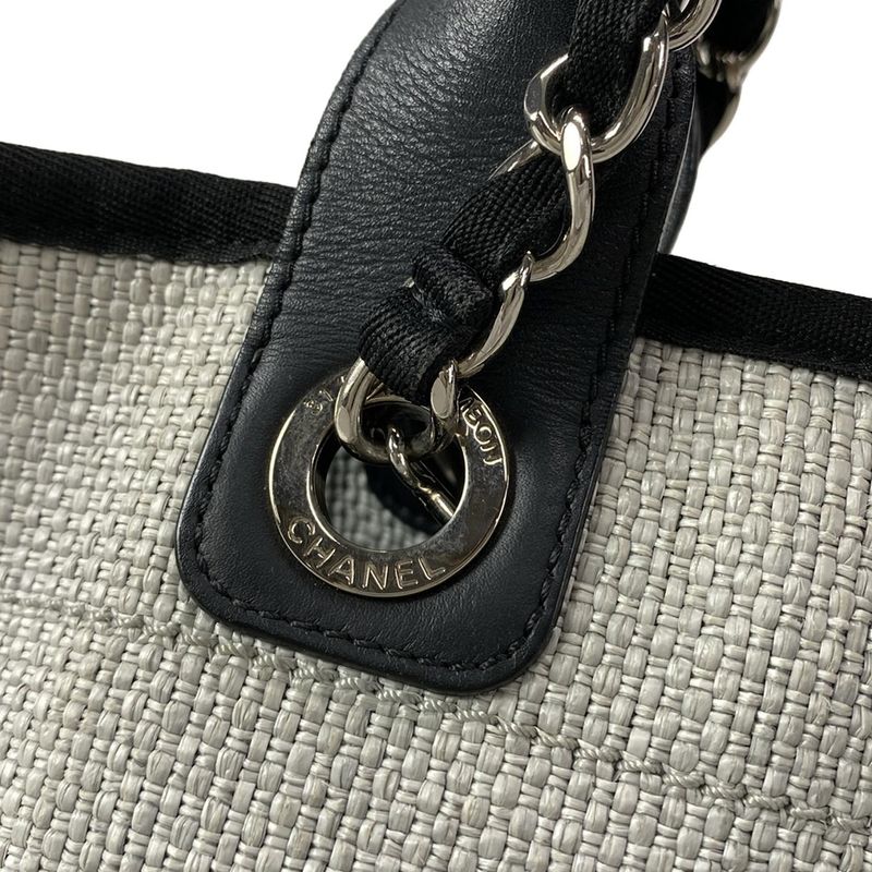 Chanel Tote Bag Deauville Line GM Light Gray X Black 2WAY / Chain Shoulder /
