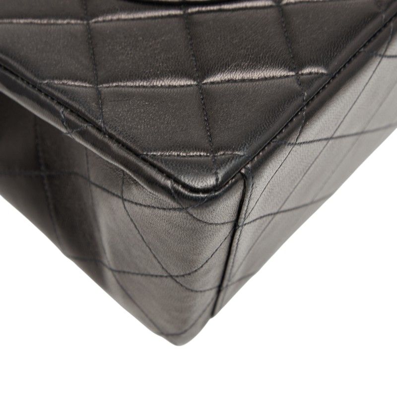 Chanel Coco Mark Deca Matelasse 34 Crossbody Chain Shoulder Bag Black Leather