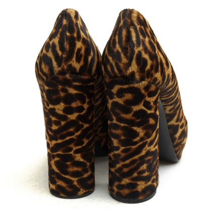 Prada Pumps Shoes Women Leather Dark Brown 8751 Leopard Chunky Heel High Heel