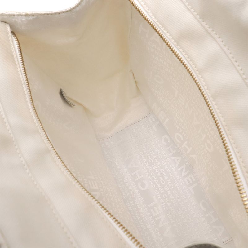 Chanel Coco Mark Marshmallow Bag Tote Bag Handbag Canvas Ivory White Black