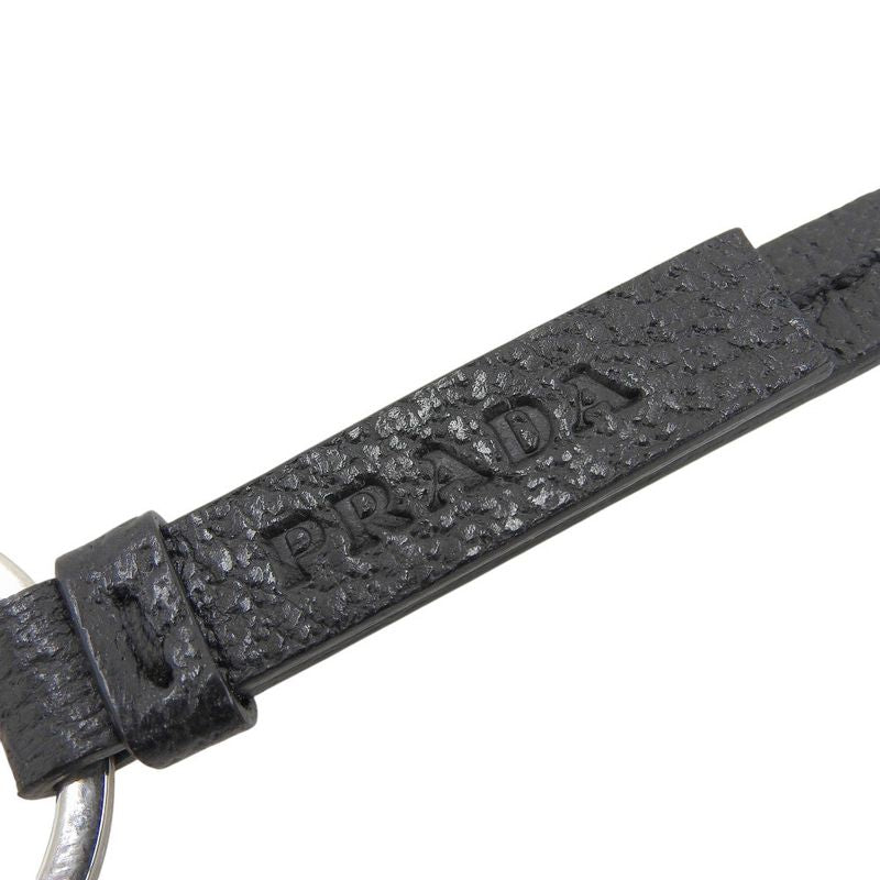 Prada Current Logo Signature Logo Silver Hook Leather Cord Key Ring Holder