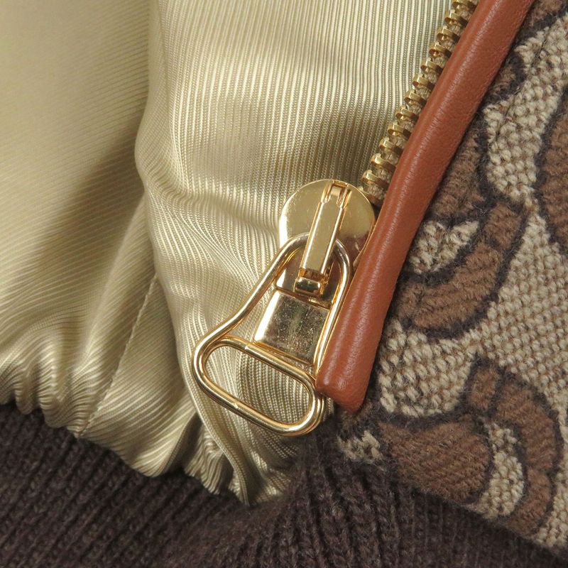 Gucci 694157 Wool Silk Horsebit Allover Pattern Jacquard Blouson Jacket Brown