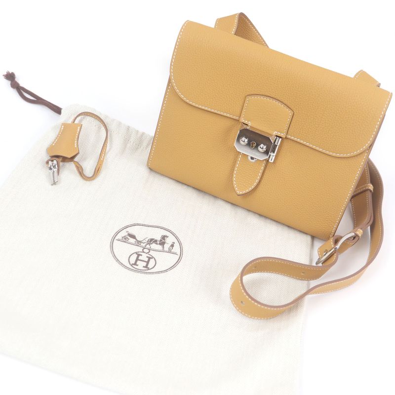 Hermes Sac A Depeches 21 Togo Leather Shoulder Bag Natural Sable W Engraved