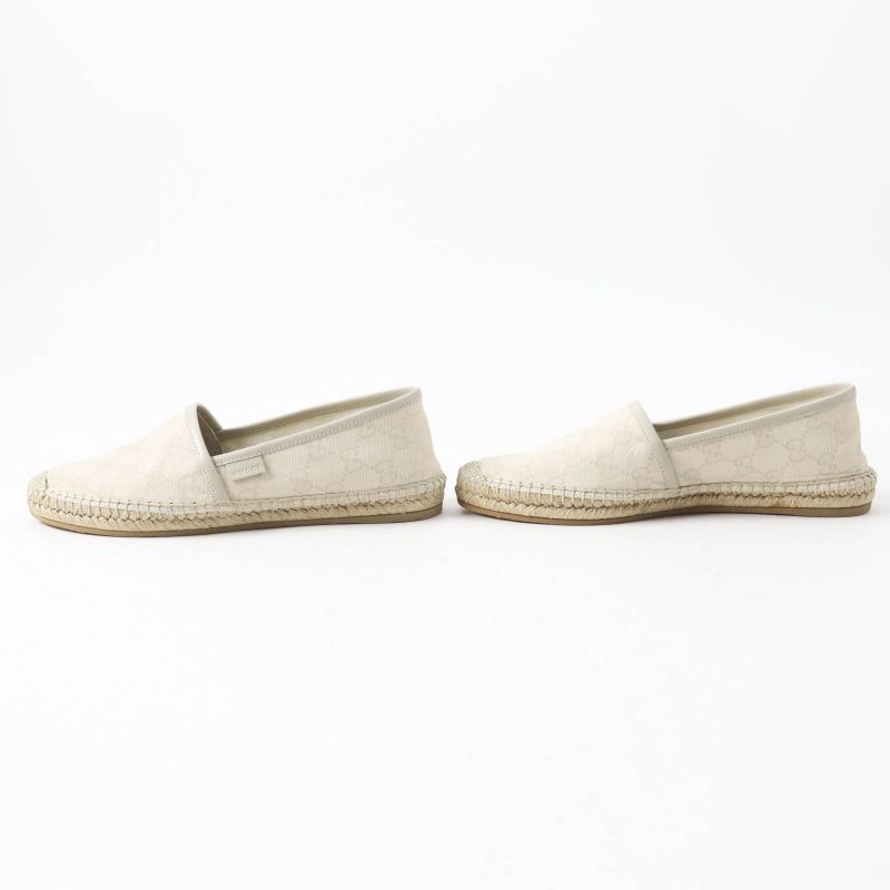 Gucci 466902 GG Canvas Leather Espadrilles Slip-ons Light Beige 37.5 With Box