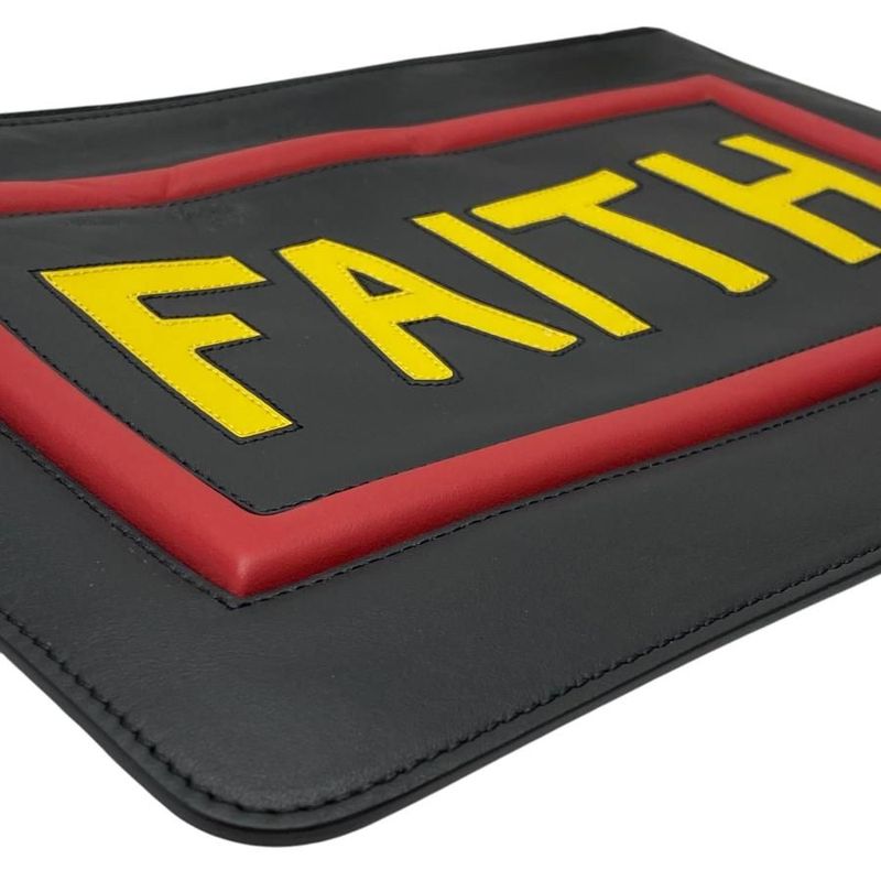 Fendi 7n0078 Faith Clutch Bag Second Bag Clutch Pochette Logo Leather Rubber