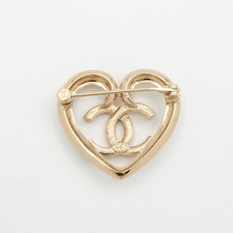 Chanel Brooch Corsage Gold Heart Here Mark Rhinestone
