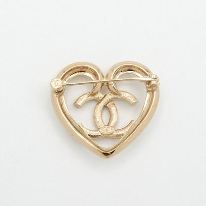 Chanel Brooch Corsage Gold Heart Here Mark Rhinestone