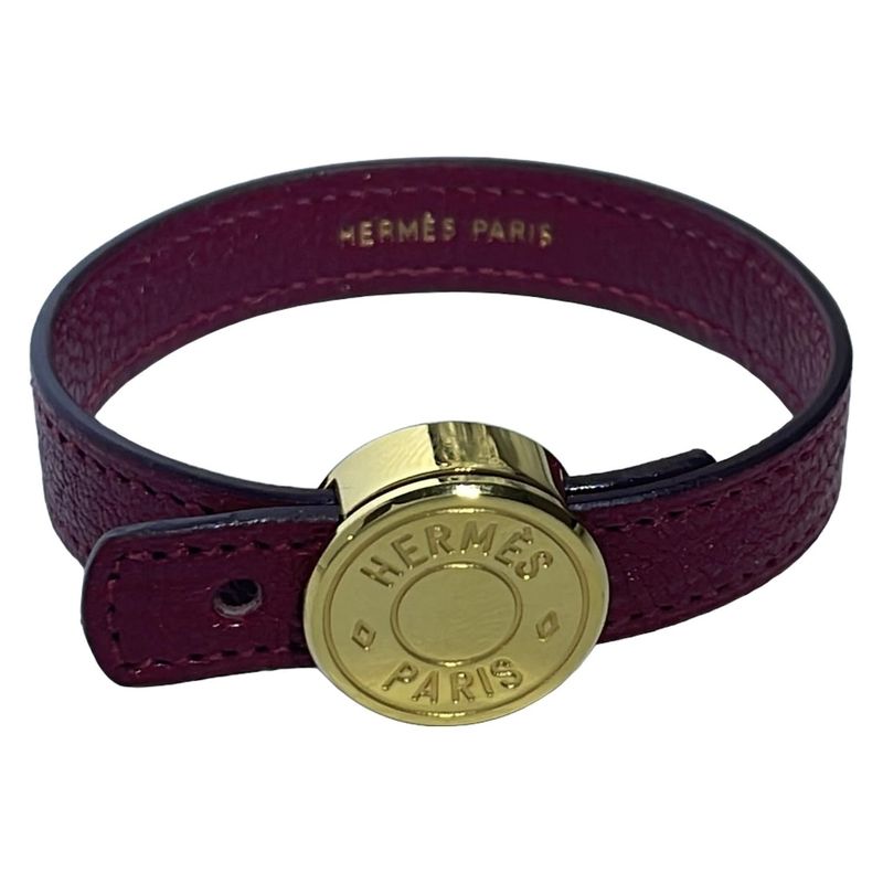 Hermes Bracelet Serie Leather Bordeaux And Gold Hardware