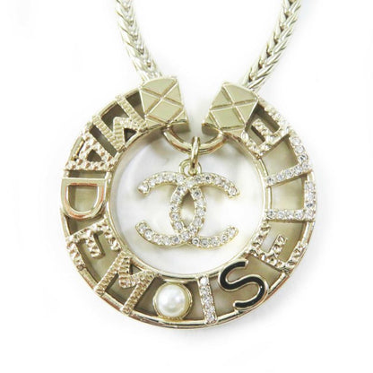 CHANEL Y22X Mademoiselle Rhinestone Coco Mark Necklace Pendant Gold With Box