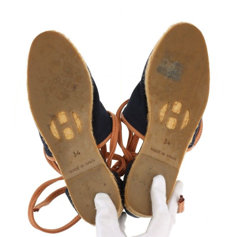 Hermes Canvas And Leather Espadrilles Women's 34 Navy Made In Spain