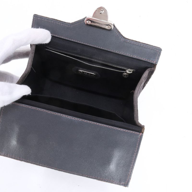 Fendi Leather Vanity Handbag Top Handle Tote Gray Velour Women's MME Ca5-1