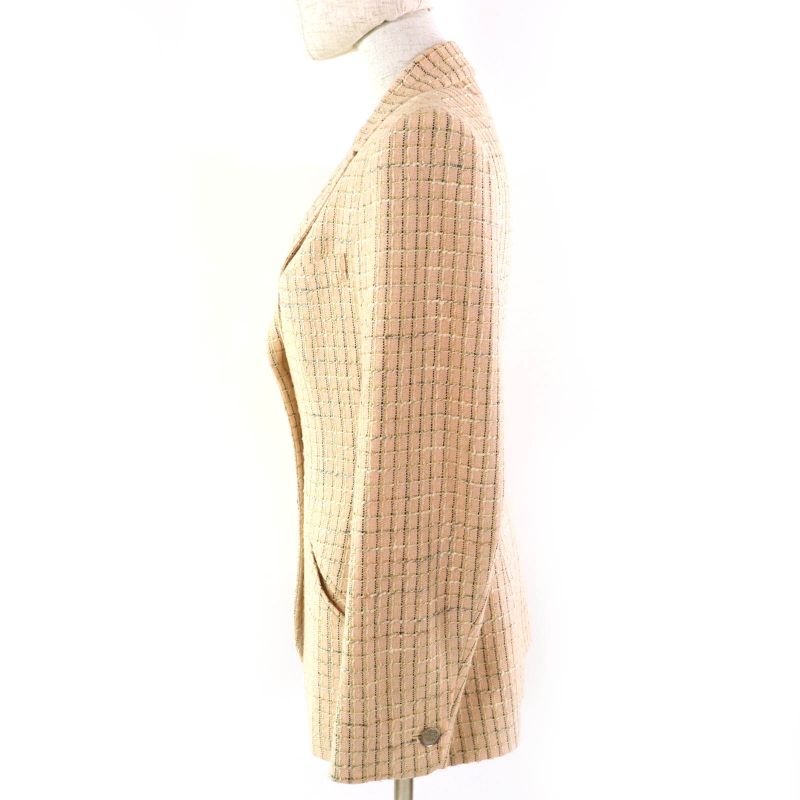 CHANEL Vintage 98P P10823 Coco Mark Button Checked Wool Tweed Tailored Jacket