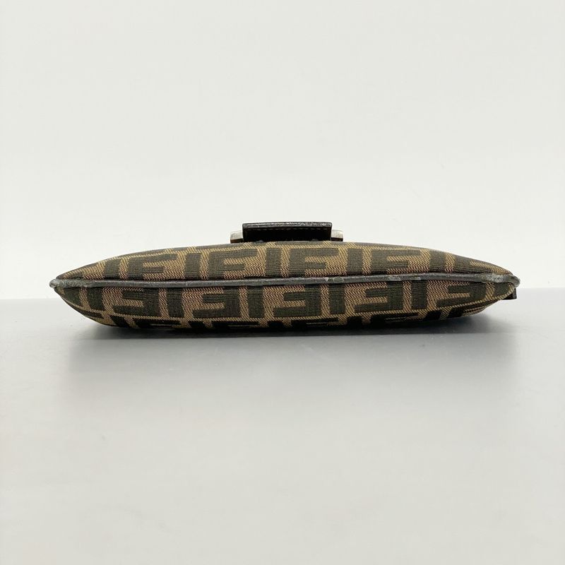 Fendi Handbag Zucca Nylon Canvas Brown Silver Hardware Women