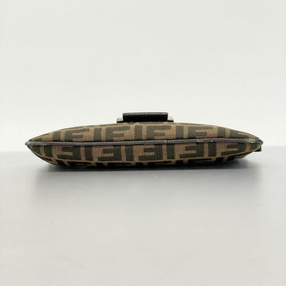 Fendi Handbag Zucca Nylon Canvas Brown Silver Hardware Women